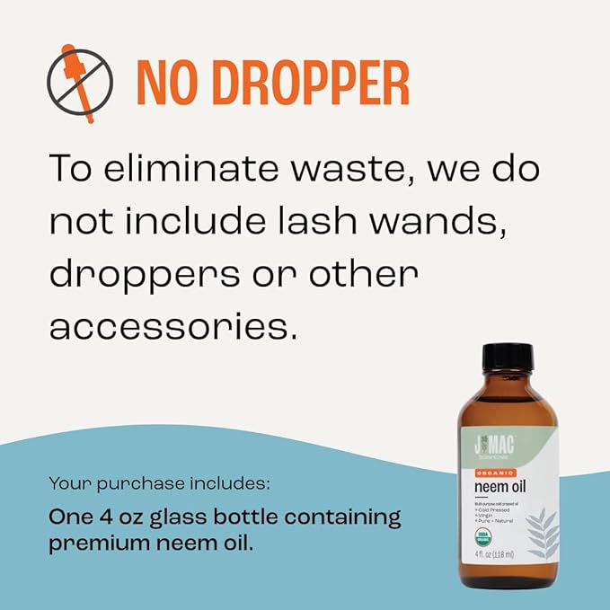 J Mac Botanicals Organic Neem Oil for Skin (4 oz Glass Bottle NO Dropper) - 100% Pure Concentrate Undiluted for Hair and Plants - Essential, Cold Pressed