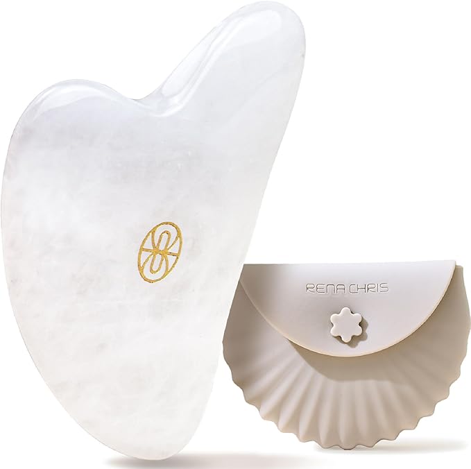 Rena Chris Gua Sha Facial Tools-Ergonomic White Jade Gua Sha for Face Massage, Jawline Sculpting & Puffiness Reduction with Silicone Case (White)