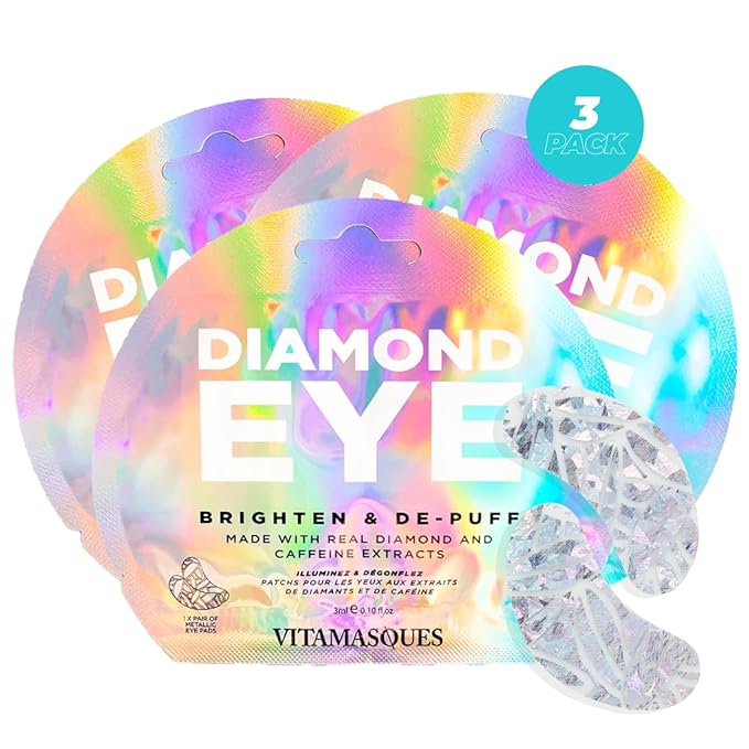 Vitamasques Diamond Eye Pads 3-Pack - Soothing and Rejuvenating Eye Patches Korean Skin Care Reduce Fine Lines, Puffiness & Dark Circles