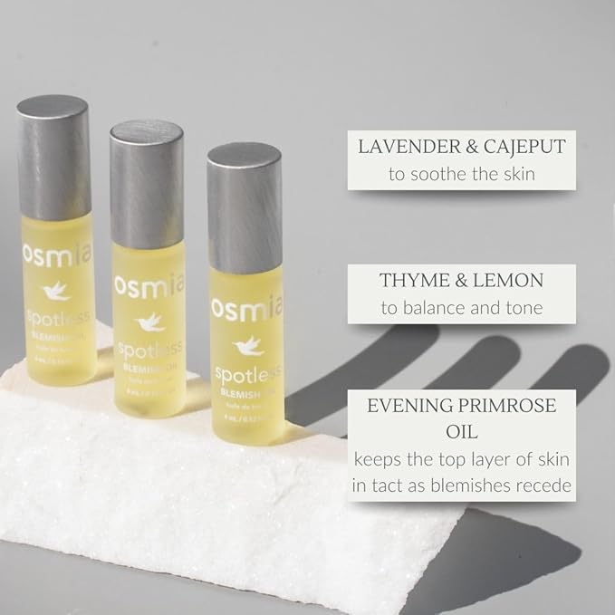 Osmia Skincare - Natural Spotless Blemish Facial Oil | Evening Primrose, Lavender, Cajeput, + Lemon Oils | Clarify, Cleanse | Clean Beauty For Healthy Skin (0.13 fl oz | 4 ml)