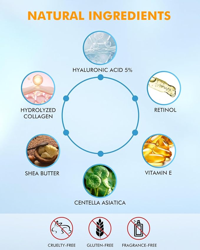 Retinol Cream for Face Moisturizer,Anti-Aging Collagen for Tightening Skin,Day & Night Face Collagen Cream,Anti Wrinkle for Women and Men - 60ml