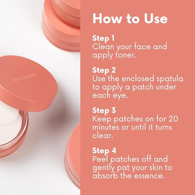 KOCOSTAR Hydrogel Eye Patches with Low Molecular Weight Norwegian Bio-Collagen, Reduces Dark Circles and Wrinkles, Under Eye Masks for Puffy Eyes, Hydrating for Dry Skin, Korean Skincare (48 patches)