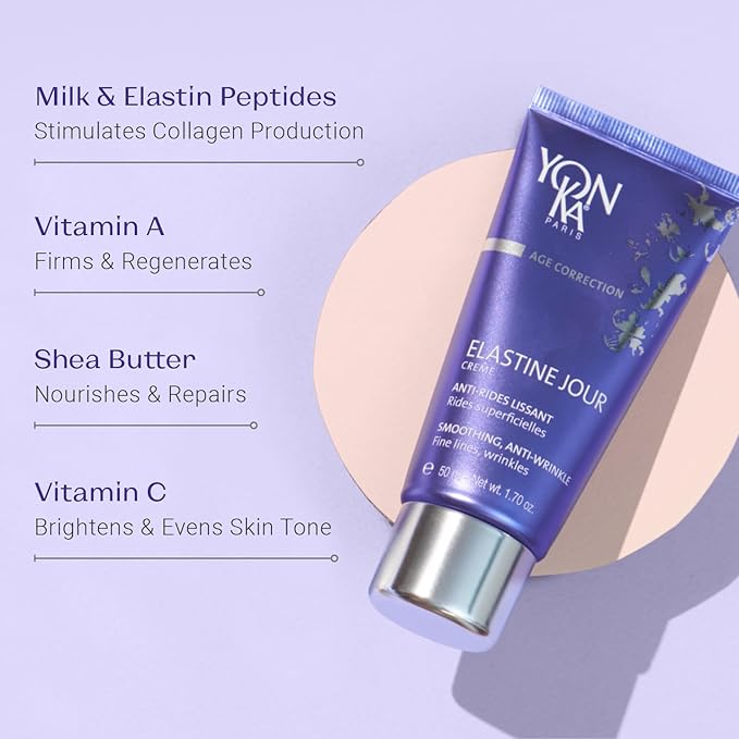 Yon-Ka Elastine Jour & Nuit Anti-Wrinkle Day and Night Cream Set, Anti Aging Facial Moisturizer, Soften Fine Lines and Wrinkles with Vitamin C and Elastin Peptides, Paraben-Free