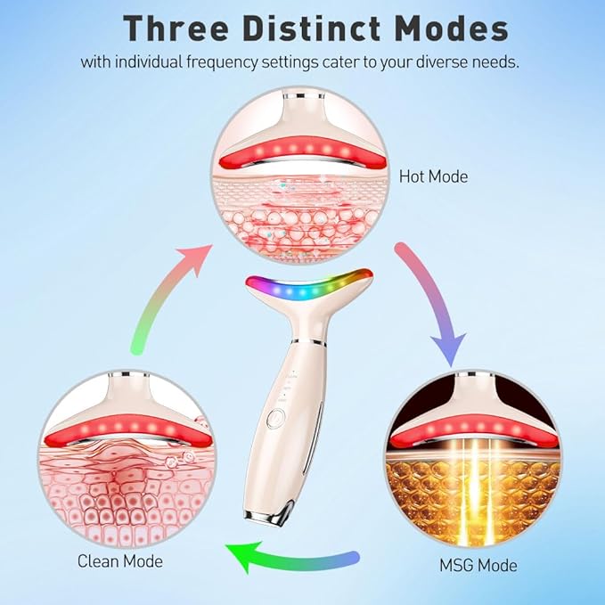 7 Color Facial Massager, 3 Modes Face Sculpting Tool, Vibrating Neck Face Massager with Thermals (Nude)