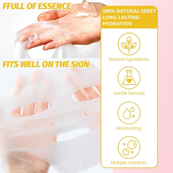 8 Pack Honey Face Sheet Mask Skincare,Hydrating Face Mask For Sensitive Skin,Moisturize,Soothing,Nourish for All Skin Types,Natural Spa Party Facial Mask Skincare Set for Women Men Girls