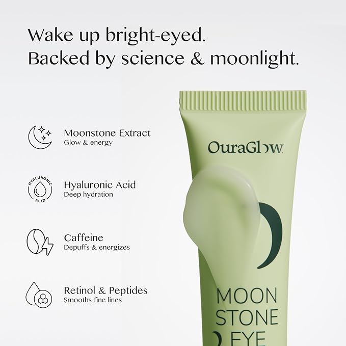 Caffeine Eye Cream for Dark Circles and Puffiness – Moonstone Under Eye Cream with Cooling Tip, Retinol, Hyaluronic Acid & Peptides – for Wrinkles, Bags, Fine Lines – Fragrance-Free