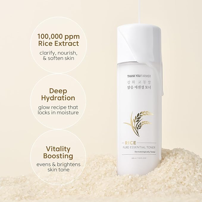 THANKYOU FARMER Rice Pure Toner – Hydrating K-Beauty Face Milk with Niacinamide & Centella – Vegan Korean Skincare for Men & Women, All Ages – Natural Toner for Dry, Sensitive Skin (7.03 oz)