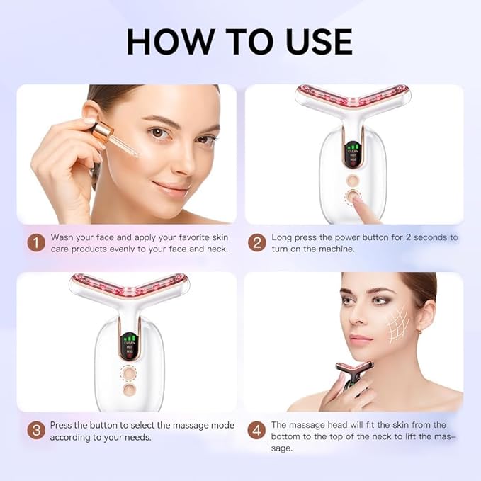 Neck Face Massager, Multifunctional Facial Massager, Face Sculpting Tool for Skin Care with Vibration, Thermal (White Gold)