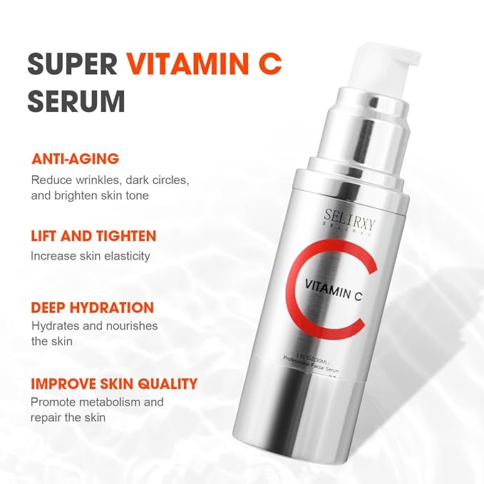 Super Vitamin C Face Serum for Women All-In-One Total Package Serum - Vitamin C, Hyaluronic Acid, Vitamin E, Caffeine - Hydrating, Lifting, Anti-Aging Reduce Wrinkles Age Spots
