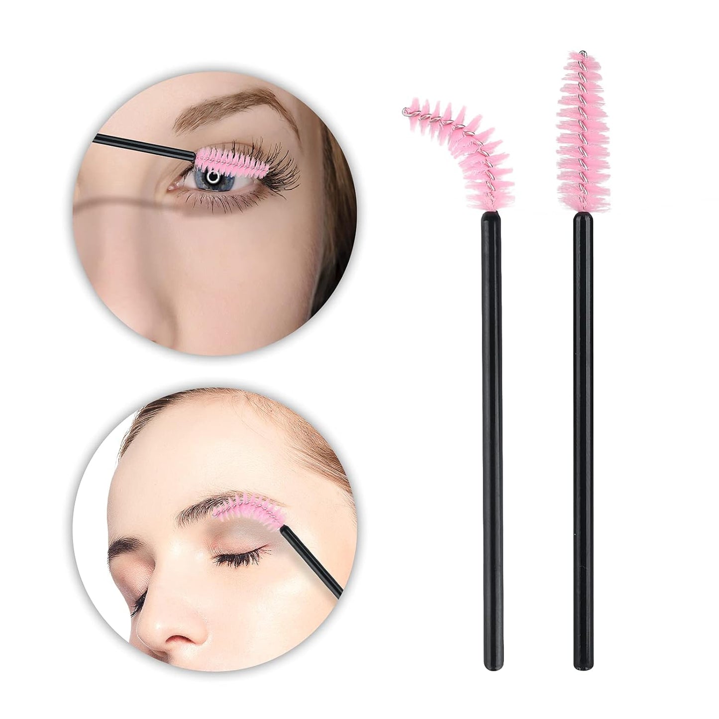 G2PLUS 100PCS Disposable Eyelash Brushes, Adjustable Mascara Wands Makeup Applicator, Lash Spoolies Brushes for Eyelash Extensions and Eyebrows (Pink)