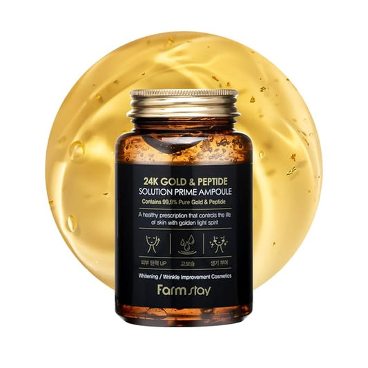FarmStay 24K Gold & Peptide Solution Prime Ampoule | Hydrating & Firming Serum | Enhances Skin Elasticity, Glow & Vitality | Lightweight, Fast-Absorbing Formula for a Radiant Complexion | 8.45 fl.oz