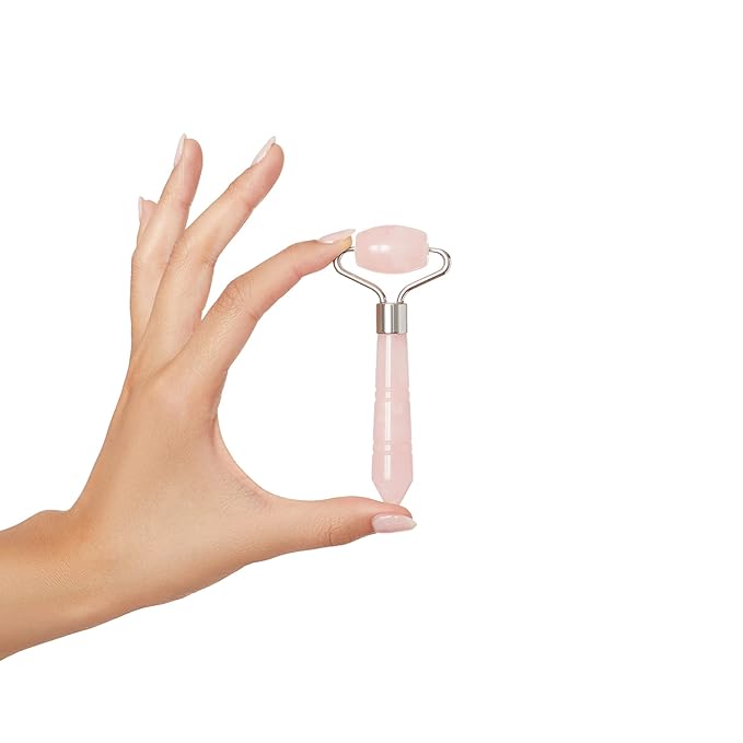 Mini Rose Quartz Roller for Face - Improves Skin Tone and Blood Circulation - Skin Care Face Roller Reduces Under-Eye Puffiness and Dark Circles