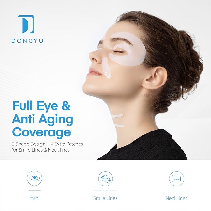 Dongyu Collagen Under Eye Patches: Deep Real Collagen Overnight Eye Gels Mask With Caffeine Peptides Niacinamide - Dark Circles Puffiness Wrinkles Improvement - Neck Smile Line Pads - 8 Pairs