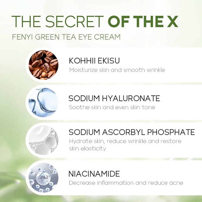 AKARY Green Tea Eye Care Cream Eliminate Eye Bag Dark Circles Tea Leaf Extract Eye Cream for Nourishing Eye Areas & Tightening the Skin