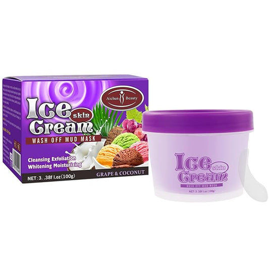 AICHUN BEAUTY Ice Cream Facial Wash Off Mud Mask Oil-Control Deep Cleaning Moisturizing Exfoliation Blackhead Skin Care 100g 3.38FL. OZ (GRAPE&COCONUT)