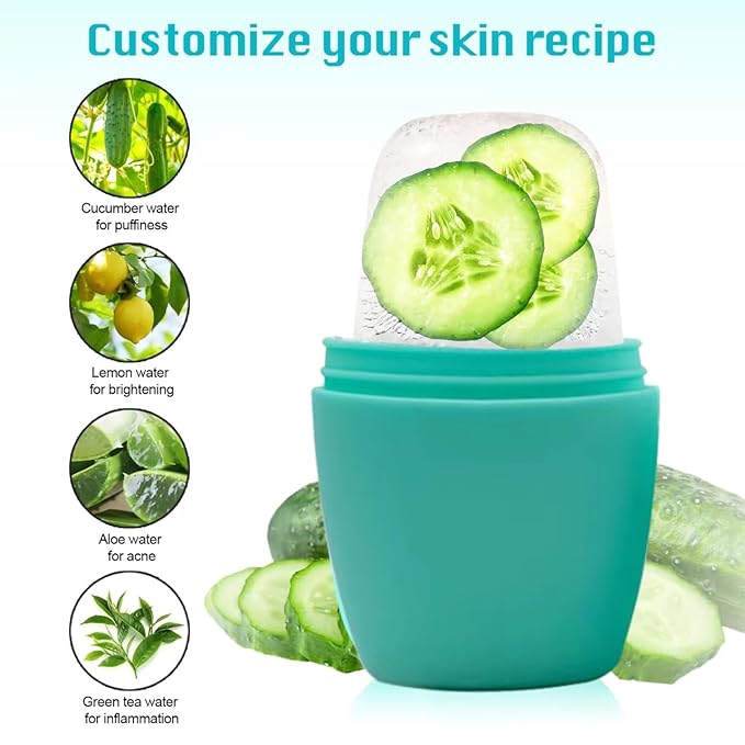 2Pack Ice Roller for Face, Qewro Silicone for Tone skin, Reusable Eye Puffiness Relief, Ice Roller Mold for Neck, Facial Roller to Remove Fine Lines Pores Anti Wrinkles (2Pack Green and Black)