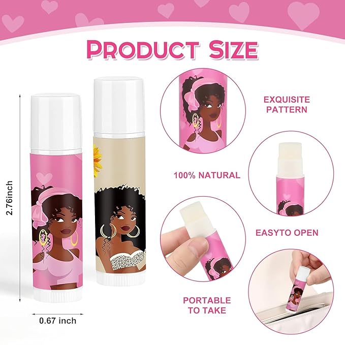 50 Pack Black Girl Inspirational Lip Balm Bulk, Motivational Black Women Lip Care, Moisturizing and Nourishing Lip Care Favors for History Month Party Gifts Guests