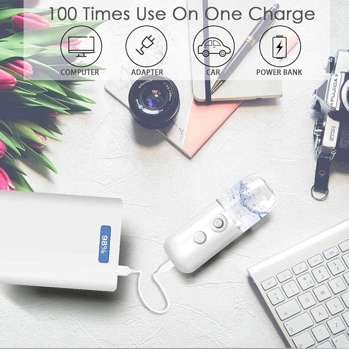 GIVERARE Nano Facial Steamer, Handy Mini Mister, USB Rechargeable Mist Sprayer, 30ml Visual Water Tank Moisturizing&Hydrating for Face, Daily Makeup, Skin Care, Eyelash Extensions-White