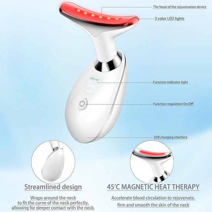 JURP Face and Neck Massager, 3 Color Led Face Neck Massager, Multifunctional Facial Skin Care Tool, Ideal for Home Skin Care