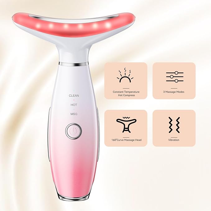 Neck Face Massager, Portable and Multifunctional Face Sculpting Tool, 3 Colour Modes Facial Massager, Face Massager Tool for Skin Care, Pink