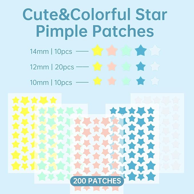 200 Counts Star PimPle Patches for Face, Hydrocolloid Acne Pimple Patch with Tea Tree Oil for Party Gift Covering Zits Blemishes