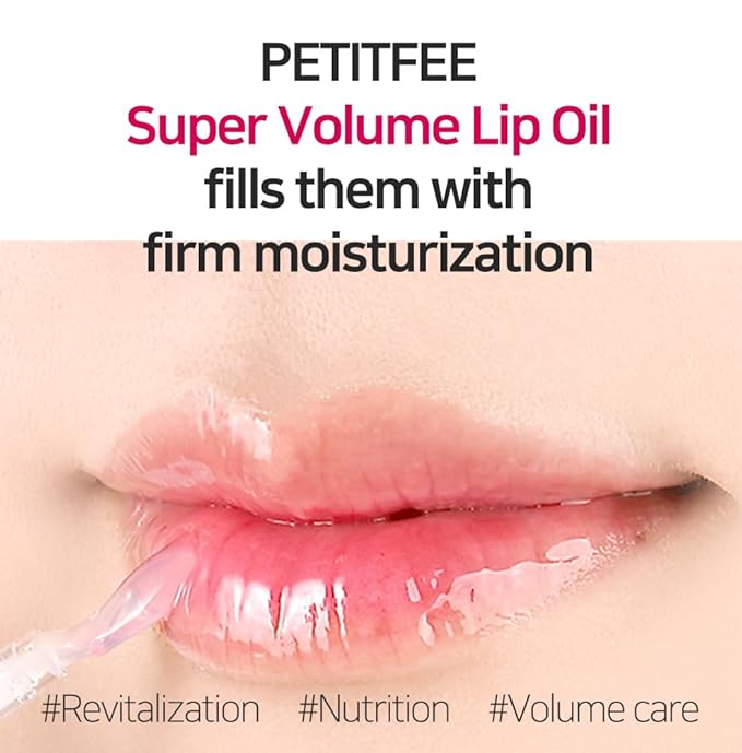 Petitfee Lip Oil Super Volume | 0.10 Oz | Plumping, Moisturizing, Glass Lips, Plump Lip Oil with Herbal Ingredients, Revitalizing, Volumizing, Nourishing Lips, Non-sticky, Non-artificial Colors