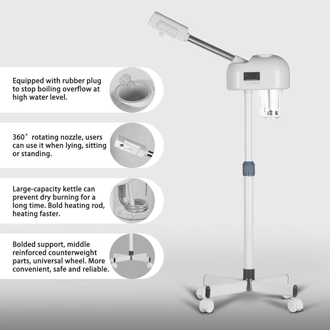 Professional Facial Steamer for Clean Skin, LCD Display, Facial Steamer for Esthetician, Use at Home & Salon, Spa with Hot Mist, Timer Function, Adjustable Height & Rolling Wheels