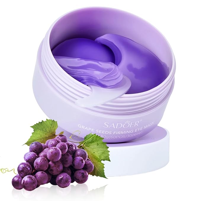 Under Eye Patches，Natural Hydrating Eye Patches with Grape Extracts to Relieve Puffy Eyes & Dark Circles (60 Pcs), Rich in Collagen for Anti-wrinkle, Fine Line Reduction & Moisturization