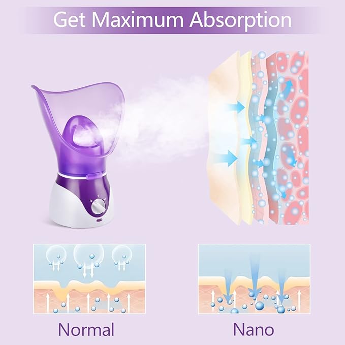 Facial Steamer - Nano Ionic Face Steamer for Deep Cleaning, Hot Mist Face Humidifier Set for Women & Men, Moisturizing Cleansing Pores with Blackhead Remover Kit, Purple