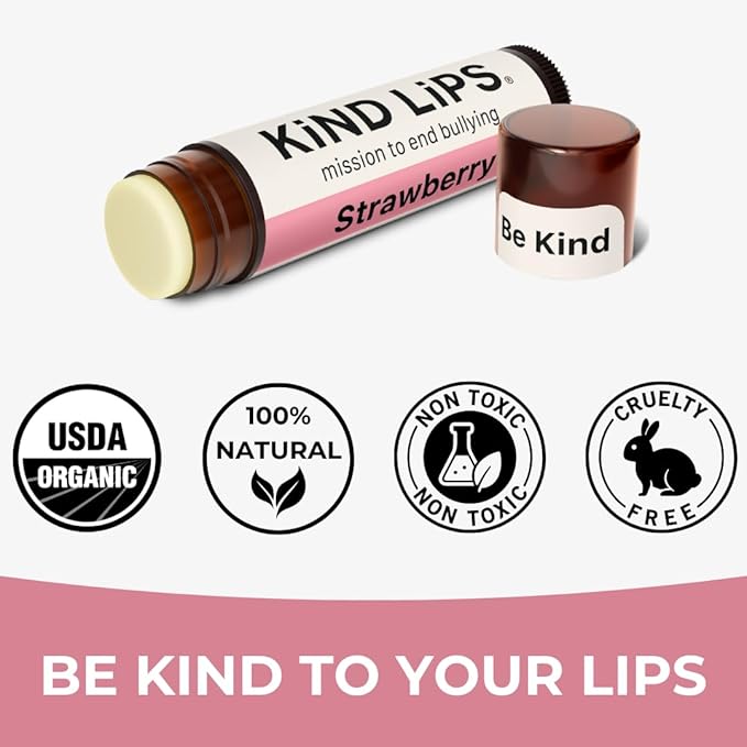 Strawberry Lip Balm – Natural & Organic Lip Moisturizer with Sweet Strawberry Flavor | Gluten-Free, Paraben-Free Chapstick Alternative for Dry, Chapped Lips | Kind Lips Single Tube