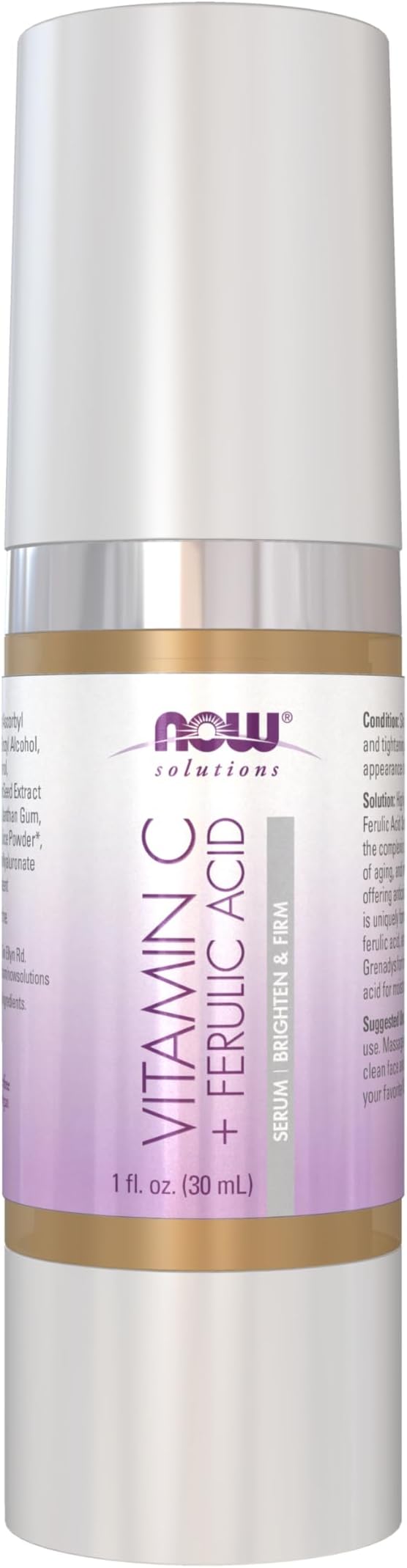 NOW Foods Solutions, Vitamin C Serum Plus Ferulic Acid, Skin Brightening and Tightening, Highly Concentrated, 1-Ounce
