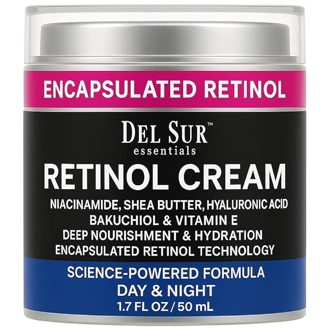 DEL SUR Retinol Cream for Face 50ml – Anti-Aging Night Moisturizer with Hyaluronic Acid, Bakuchiol & Niacinamide – Retinol Cream for Wrinkles, Fine Lines & Dark Spots 50ml