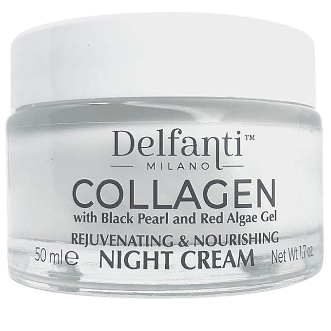 Delfanti-Milano • COLLAGEN REJUVENATING AND NOURISHING Night Cream • Face and Neck Moisturizer with BLACK PEARL and RED ALGAE GEL• Made in Italy