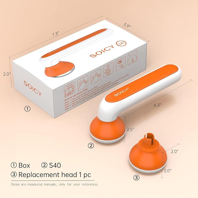 SOICY S40 Metal Ice Roller for Face Under Eye Skin Care Tools for Whole Body Minor Injury Cold CompressIce Face Roller Massager for Migraine Pain with 2 Stainless Steel Replacement Heads Orange