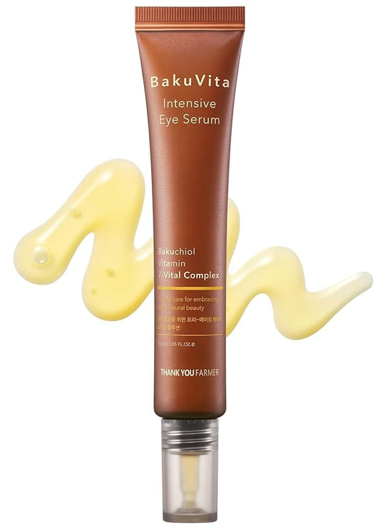 THANKYOU FARMER BakuVita Intensive Eye Serum - Retinol Alternative Bakuchiol, Vitamin C Eye Cream, Vitamin E, Korean Eye Cream for Fine Lines 1.05 Fl oz (30ml)