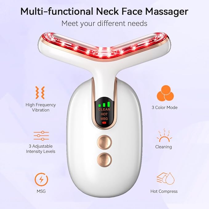 Neck Face Massager, Multifunctional Facial Massager, Face Sculpting Tool for Skin Care with Vibration, Thermal (White Gold)