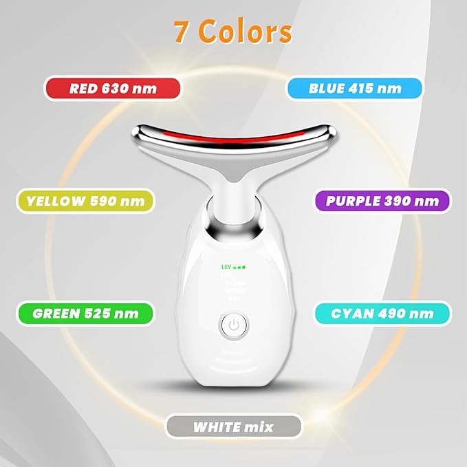 7 Color Face and Neck Massager for Skin Care, Multifunctional Facial Tool With Non-Slip Design, White