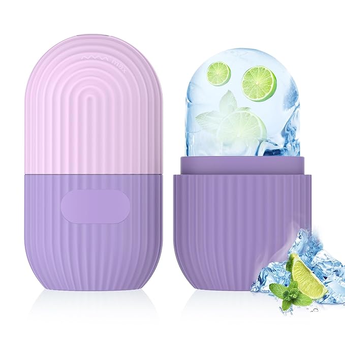 Ice Roller for Face and Eye, Silicone Ice Facial Roller Ice Holder, Face Ice Mold Skin Care, Face Icers Reusable Ice Cube Roller for Shrink Pores Anti Wrinkle Reduce Puffiness, Purple