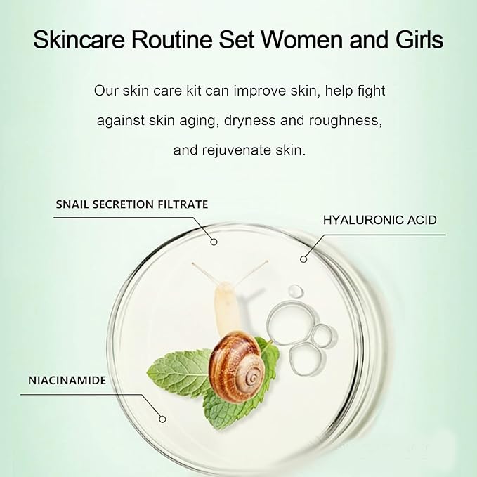 Advanced Snail Mucin Set, Face Skin Care Set, Korean Skincare Gift Set for Teenage Girls, Skin Care Products Set with Serum, Cream, Eye Cream, Toner, Facial Snail Mucin Kit for Women Hydrating 4PCS