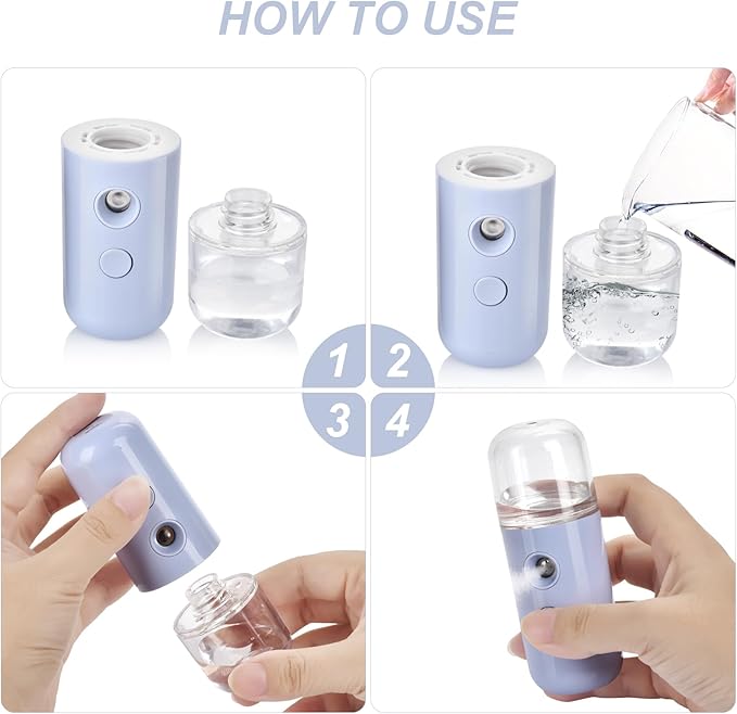 2-Pack Kingsmile Nano Facial Mister, Portable Face Mister, Cool Nano Mist Sprayer for Face Hydrating, Mini Handy Mister for Eyelash Extensions with 1OZ /30ML Water Tank (Black/Blue)