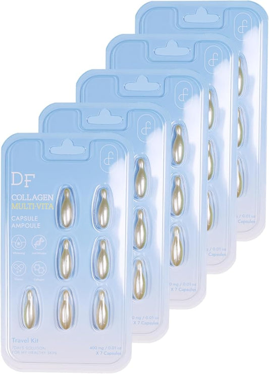 Multi-Vita Capsule Ampoule – Anti-Wrinkle Firming Serum with Hyaluronic Acid, Collagen & Ceramide, Vegan Vegetable Oil Base, Deep Hydration, Korean Skin Care, 7 Capsules per Pack,5 Packs