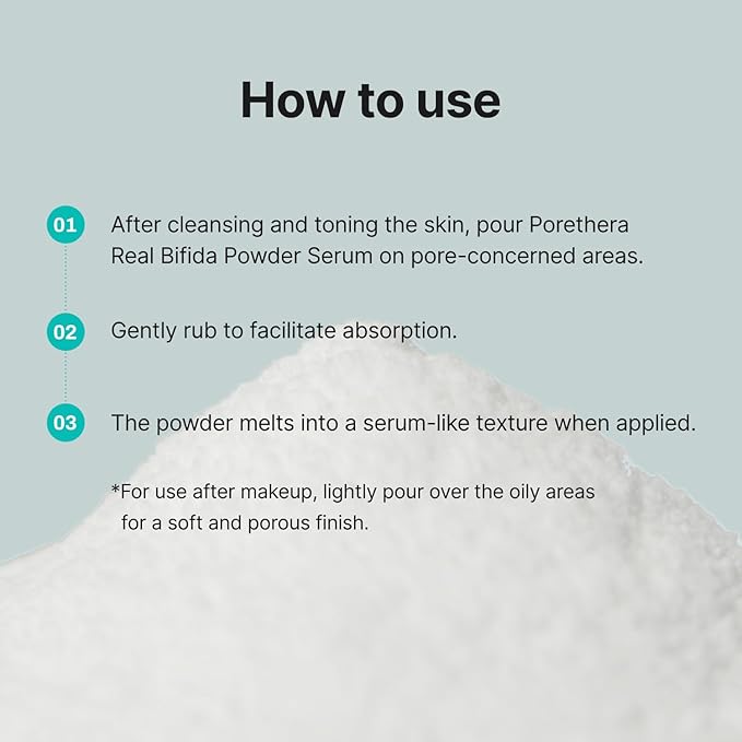 Porethera Real Bifida Powder Serum - Korean Face Serum for Pore Tightening - Pore Minimizer for Face with Probiotic Powder for Skin Balance - Improve Clarity, and Maintain Healthy Skin, 0.51 fl.oz