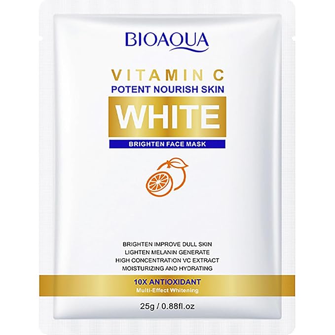 BIOAQUA Vitamin C Facial White Face Mask Orange Extract Moisturizing Hydrating 10x Antioxidant 5x25g/0.88fl.oz