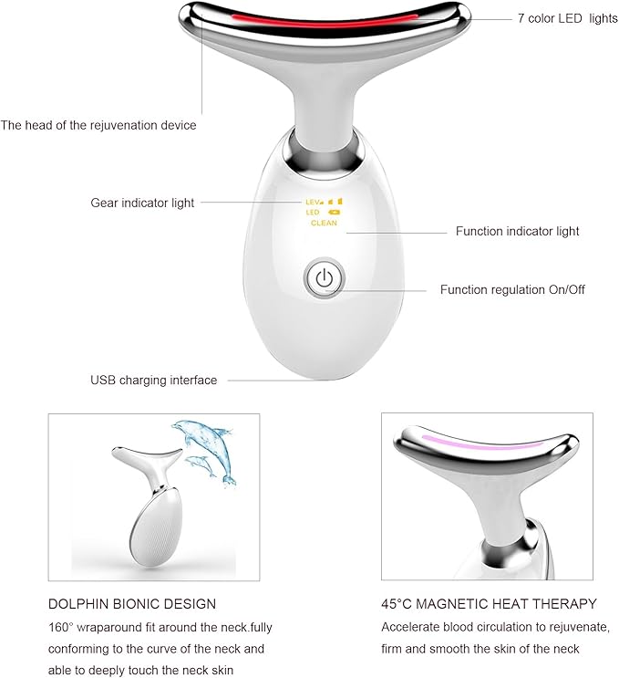 Facial and Neck Massager，7 Color Led light therapy for Face and Neck, Multifunctional Facial Skin Care Tools,Beauty Device for Home Use
