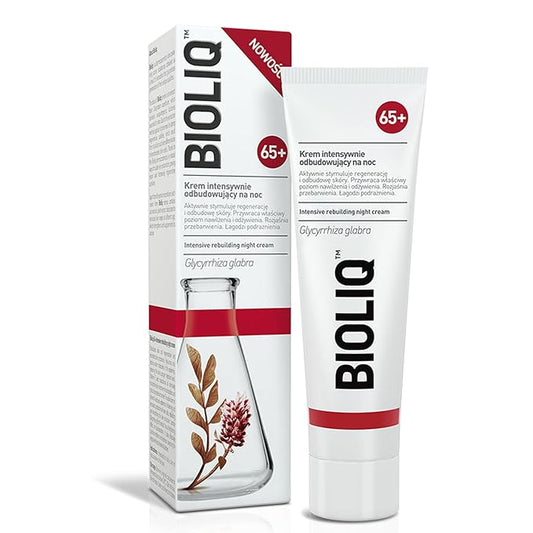 65+ Intensive Rebuilding Night Cream - Hyaluronic Acid, Vitamin A, Licorice Extract for Regeneration, Hydration, and Discoloration - 50 ml