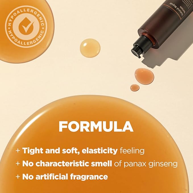 Natural Repair Serum - Hydrating & Nourishing Face Serum with Ginseng Extract - Antioxidant & Rejuvenating - Highly Concentrated Formula for Night Treatment - Skin Irritation Free, 4.05 fl.oz.