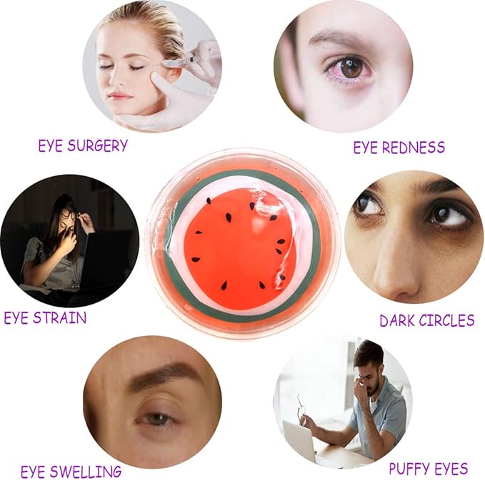 Reusable Gel Eye Ice Pack, Round Eye Cold Pads, Cooling Eye Masks for Eye Strain, Eye Swelling, Eye Redness, Puffy Eyes, Dark Circles, Smooth Fine Lines, and Eye Recover Surgery (Watermelon ＆ 4PCS)