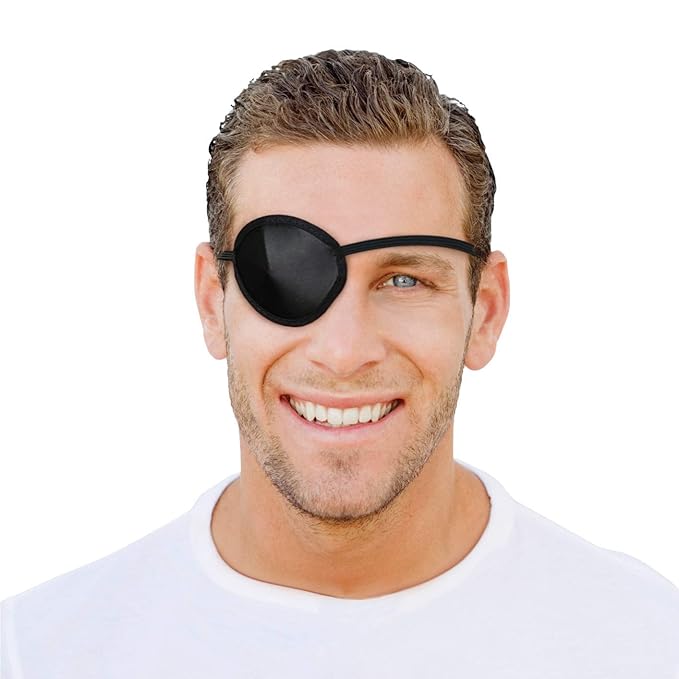 Flents Eye Patch, Black, Concave Shape for Pressure-Free Comfort, One Size Fits Most, Lightweight & Adjustable Strap, Ideal for Eye Protection, Amblyopia Treatment, or Post-Surgery Recovery