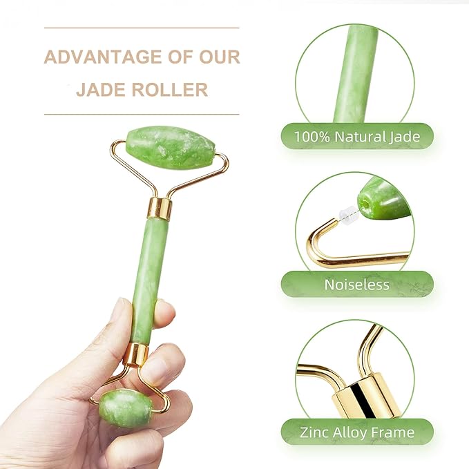 3-in-1 Natural Stone Jade Roller and Gua Sha Set for Face and Eye Ice Roller Facial Cooling Massage Roller