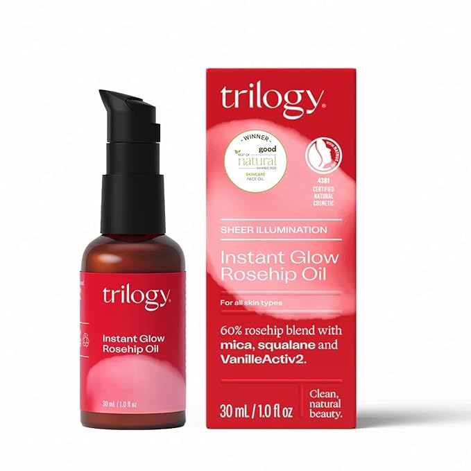 Trilogy Instant Glow Rosehip Oil (30ml) - With Mica and Squalane - Supports Collagen Production, Hydrates and Repairs Improving Skin Texture, Provides Instant Illumination